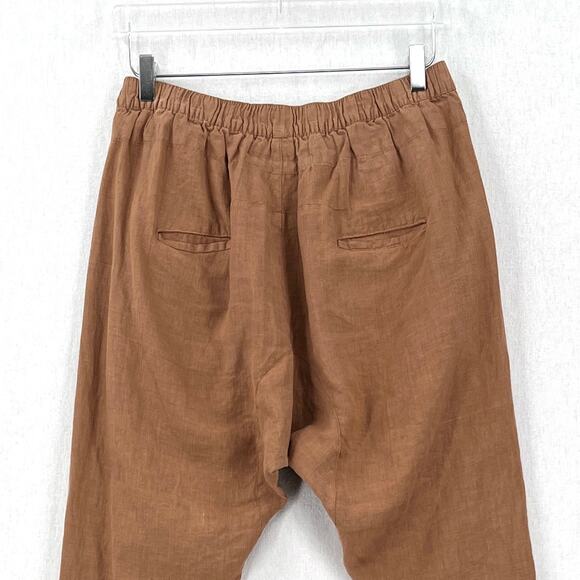 ENZA COSTA French Linen Drawcord Droprise Pants Womens Medium Brown Drop Crotch - Picture 4 of 16